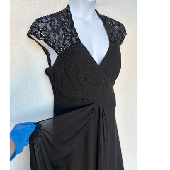 Tadashi Collection Vintage Maxi Silk Gown w Sequins, Beaded Lace, Pleats size 14 - Picture 8 of 16